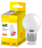 Лампа LED ALFA G45 шар 6Вт 230В 3000К E27 | LLA-G45-6-230-30-E27 | IEK - артикул LLA-G45-6-230-30-E27