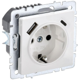 BRITE Розетка с заземлением с защитными шторками 16А с USB A+C 18Вт РЮш11-1-БрБ белый - IEK (ИЭК), артикул BR-R14-16-U22-018-K01