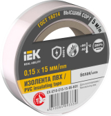 Изолента 0.15х15мм белая 5м - IEK (ИЭК), артикул EX-IZ10-C15-15-05-K01