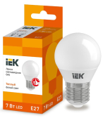 Лампа светодиодная G45 шар 7Вт 230В 3000К E27 - IEK (ИЭК), артикул LLE-G45-7-230-30-E27