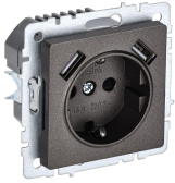 BRITE Розетка с заземлением с защитными шторками 16А с USB A+A 2,1А РЮш10-1-БрТБ бронза - IEK (ИЭК), артикул BR-R14-16-U21-D21-K45