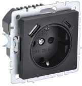 BRITE Розетка с заземлением с защитными шторками 16А с USB A+C 18Вт РЮш11-1-БрЧ черный - IEK (ИЭК), артикул BR-R14-16-U22-018-K02