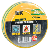 Изолента ПВХ желто-зеленая 15мм 10м - IEK (ИЭК), артикул UIZ-13-10-10M-K52