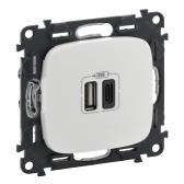 Valena ALLURE.Зарядное устройство с двумя USB-разьемами тип А-тип С 240В/5В 3000мА.С лицевой панелью.Цвет Белый (754965) - артикул 754965