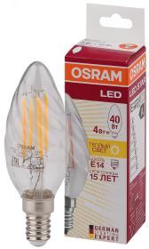 Лампа светодиодная LED 4Вт Е14 FILAMENT CLBW40, тепло-бел, прозр.витая свеча OSRAM - артикул 4058075055391