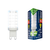 Лампа светодиодная прозрачная Белый свет 4000К LED-JCD-9W-4000K-G9-CL GLZ09TR - артикул UL-00006489