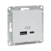 Механизм розетки USB-A+С, алюминий Эпика EKF - артикул UP1-SOA-USBA+USBC
