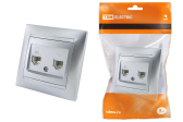 Розетка телефонная RJ11 + компьютерная RJ45 серебр. металлик "Лама"  | SQ1815-0219 | TDM - артикул SQ1815-0219