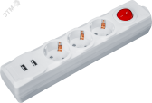 Удлинитель бытовой NPE-USB01-03-180-ESC-3X1 с выключателем 3 гнезда с/з 1,8м ПВС 3х1 2USB 2,1A - артикул 20684
