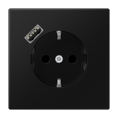 Розетка SCHUKO® с USB-зарядным устройством, тип A; термопласт; черный матовый | LS1520-18ASWM | Jung - артикул LS1520-18ASWM
