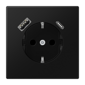 Розетка SCHUKO® с USB-зарядным устройством, тип A + тип С; термопласт; черный матовый| LS1520-15CASWM |Jung - артикул LS1520-15CASWM