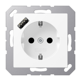 Розетка SCHUKO® с USB-зарядным устройством, тип А; термопласт; белый матовый | A1520-18AWWM | Jung - артикул A1520-18AWWM