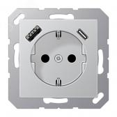Розетка SCHUKO® с USB-зар. устр, тип A + тип С, термопласт, алюминий - артикул A1520-15CAAL