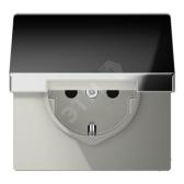Штепсельная розетка SCHUKO одинарная, с заземлением, с откидной крышкой, 16A, 250В  (механизм + накладка, без рамки). Серия LS990  Материал- металл  Цвет- полированный хром - артикул GCR1520KL