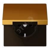 Штепсельная розетка SCHUKO одинарная, с заземлением, с откидной крышкой, 16A, 250В  (механизм + накладка, без рамки). Серия LS990  Материал- металл  Цвет- золото - артикул GO1520KL