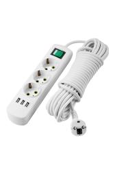 Удлинитель с/з 3 входа 5 метров с выключателем c USB-разъемом - артикул 721-0305-302U