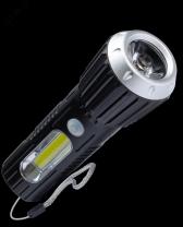 Фонарь ручной аккумуляторный 1Вт LED+2ВтCOB/коллим линза/Li-ion18650 1000mAh/ABS-пл/USBшнур, - артикул KOS114Lit