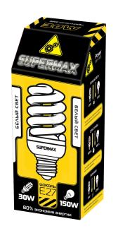 Лампа энергосберегающая КЛЛ 30/842 E27 D58х135 спираль SuperMax - артикул 