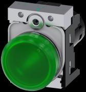 СВЕТОВОЙ ИНДИКАТОР КОМПАКТНЫЙ, 22MM, КРУГЛ., МЕТАЛЛ, РАССЕИВАТЕЛЬ ЗЕЛЁНЫЙ МАТОВЫЙ, С ДЕРЖАТЕЛЕМ, НОМ. НАПРЯЖЕНИЕ 230В АС, ВИНТОВЫЕ КЛЕММЫ - артикул 3SU1251-6AF40-1AA0