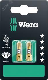 Бита биторсионная 851/2 BDC PH SB алмазное покрытие хвостовик 1/4 C 6.3 2 шт PZ 2X25 мм с держателем-еврослот - артикул WE-073339