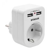 Переходник сетевой с/з c 2 USB 2,1А, STEKKER, 250В, 16A, IP20, белый (ADP16-24-20) - артикул ADP16-24-20