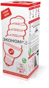 Лампа энергосберегающая КЛЛ 13/842 E27 D48х111 спираль ЭКОНОМКА - артикул LKsmSPC13wE2742eco