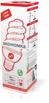 Лампа энергосберегающая КЛЛ 20/827 E27 D48х126 спираль ЭКОНОМКА - артикул LKsmSPC20wE2727eco_1