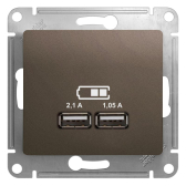 Glossa Шоколад USB Розетка,5В/2100мА, 2х5В/1050мА, механизм | GSL000833 | SE - артикул GSL000833