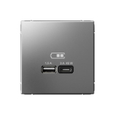 ArtGallery Сталь Розетка USB A + тип-C 45Вт высокоскор.заряд. QC, PD, механизм - артикул GAL000929