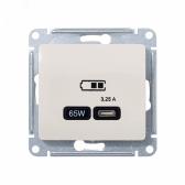 GLOSSA USB РОЗЕТКА тип-C 65W высокоскор.заряд. QC, PD, механизм, БЕЖЕВЫЙ - артикул GSL000227