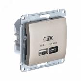 GLOSSA USB РОЗЕТКА A + тип-C 45W высокоскор.заряд. QC, PD, механизм, ТИТАН - артикул GSL000429