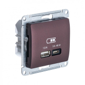 Glossa Баклажановый USB Розетка A + тип-C 45W высокоскор.заряд. QC PD | GSL001129 | SE - артикул GSL001129
