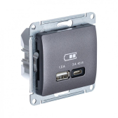 Glossa Графит USB Розетка A + тип-C 45W высокоскор.заряд. QC PD | GSL001329 | SE - артикул GSL001329
