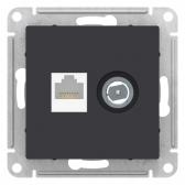 Розетка ATLASDESIGN двойная компьютерная+ТВ RJ45+TV категория 5E механизм карбон - артикул ATN001089