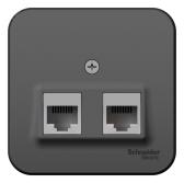 Розетка BLANCA наружная двойная компьютерная RJ45, кат.5e, с изолирующей пластиной, антрацит - артикул BLNIA045456