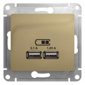 GLOSSA Механизм розетки USB в рамку, 5В/2100мА    титан - артикул GSL000433