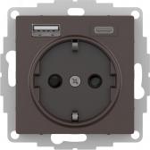 ATLASDESIGN РОЗЕТКА 16А c 2 USB A+C, 5В/2,4А/3,0А, 2х5В/1,5А, механизм, МОККО - артикул ATN000632