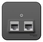 Розетка BLANCA наружная двойная компьютерная RJ45+телефонная RJ11, кат.5e, с изолирующей пластиной, антрацит - артикул BLNIA045116
