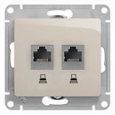 GLOSSA розетка двойная компьютерная RJ45+RJ45 кат.5E механизм молочный - артикул GSL000985KK