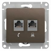 GLOSSA Розетка двойная RJ11+RJ45 категория 5E шоколад в рамку - артикул GSL000885