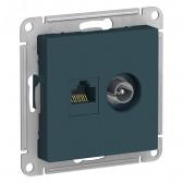 Розетка ATLASDESIGN двойная компьютерная+ТВ RJ45+TV категория 5E механизм изумруд - артикул ATN000889