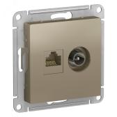 Розетка ATLASDESIGN двойная компьютерная+ТВ RJ45+TV категория 5E механизм шампань - артикул ATN000589