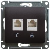 Розетка Glossa двойная компьютерная RJ45 + RJ45 кат.5E механизм шоколад - артикул GSL000885KK