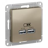 Розетка ATLASDESIGN USB 5В 1 порт x 2,1 А 2 порта х 1,05 А механизм шампань - артикул ATN000533