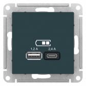 РОЗЕТКА USB ATLASDESIGN A+С, 5В/2,4 А, 2х5В/1,2 А, механизм, ИЗУМРУД - артикул ATN000839