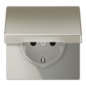 Штепсельная розетка SCHUKO 16А / 250В с защитными шторками, с подпружиненной откидной крышкой, пружинные зажимы, возможно IP44; металл; нержавеющая ст - артикул ES1520KIKL