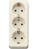 Штепсельная розетка SCHUKO 16А / 250В, тройная накладного монтажа, с монтажной платой;  слоновая кость; AP600 - артикул 10S23L