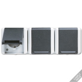 Тройная  горизонтальная SCHUKO-розетка 16A 250V ~; для накладного монтажа IP44 - JUNG, артикул 8230NAW