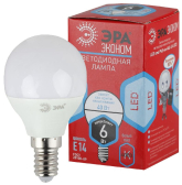 Лампа светодиодная ECO LED P45-6W-840-E14 (диод, шар, 6Вт, нейтр, E14 (10/100/3000) ЭРА (Б0019077) - ЭРА (Энергия света), артикул Б0019077