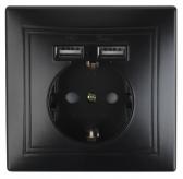 Розетка+USB, IP20,  СУ, Plano, антрацит (10/100/3000) 1-410-05 Intro - артикул Б0044578
